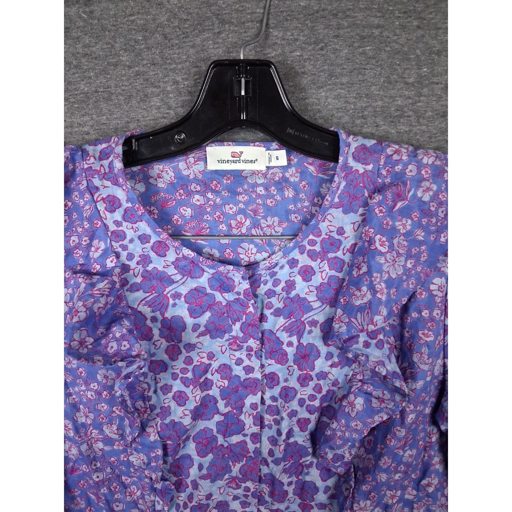 Vineyard Vines Shirt Womens 6 Purple Floral Botanical Ruffle Preppy Prairie